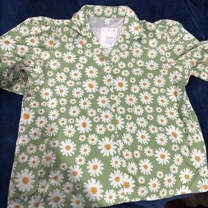 Classic Green Daisy Kids Button Down Shirt
